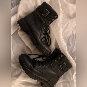 Guess Black Combat Boots with Buckle Detail